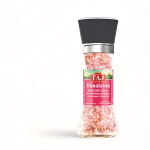 TAJ HIMALAYAN PINK COARSE SALT GLASS JAR WITH GRINDER